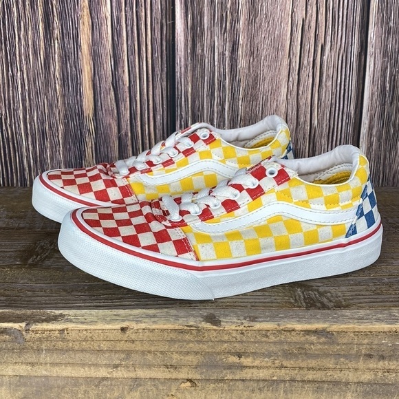 Kids Vans Shoes Red, Yellow & Blue Checks- Size 2 - Picture 4 of 12
